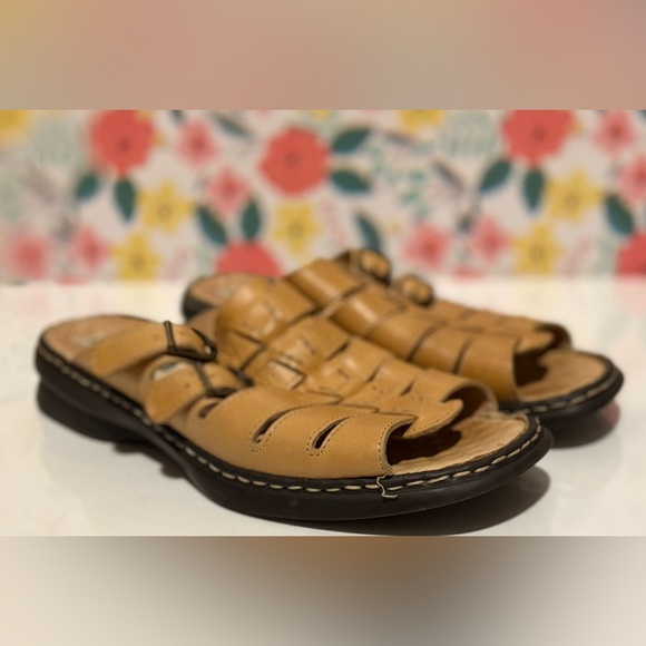 Josef Seibel Air Massage Brown Leather Slide Sandals Women’s EU 38 / US 7.5 EUC - Picture 3 of 4